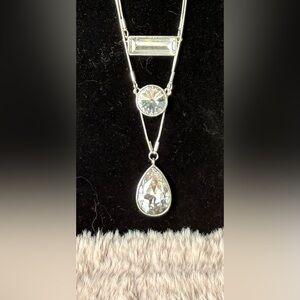 Traci Lynn Style 3-Tier Crystal Y-Necklace - Silver Tone Rhinestone Drop